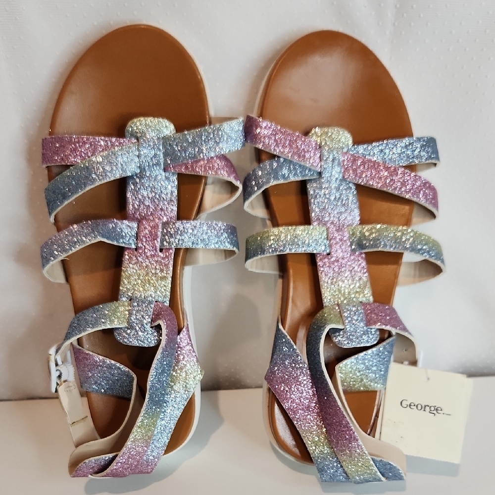 George Girls Glitter Strappy Summer Sandals. Size 2.